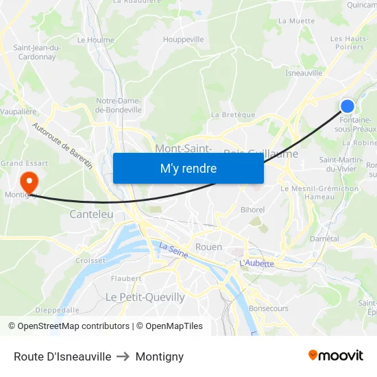 Route D'Isneauville to Montigny map