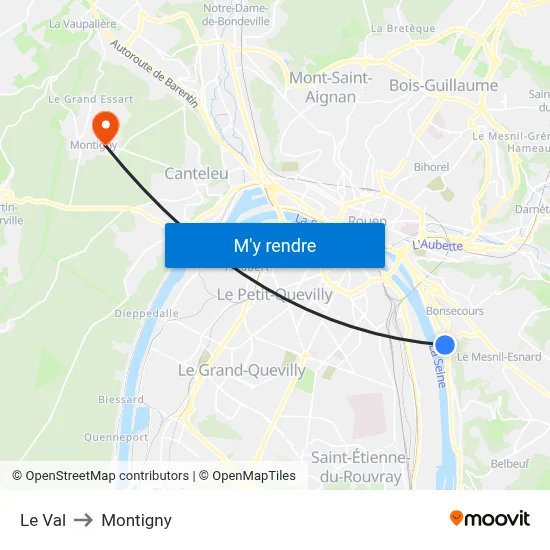 Le Val to Montigny map