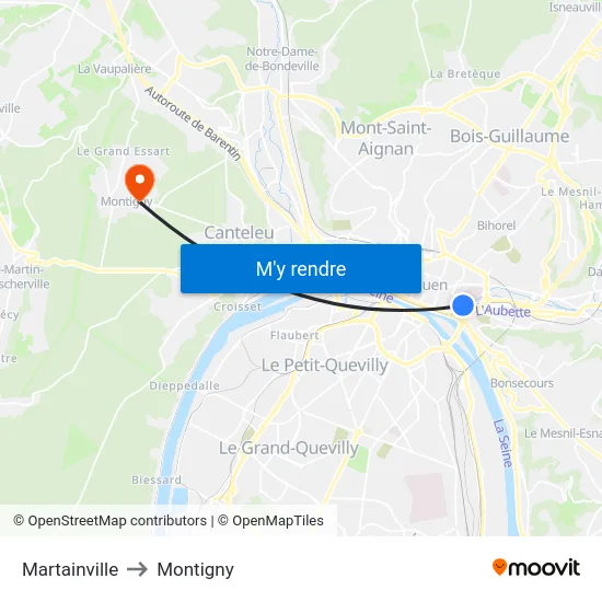 Martainville to Montigny map