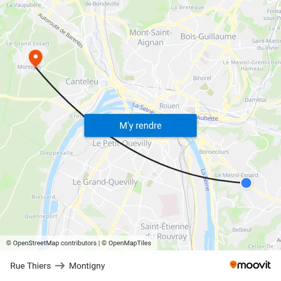 Rue Thiers to Montigny map