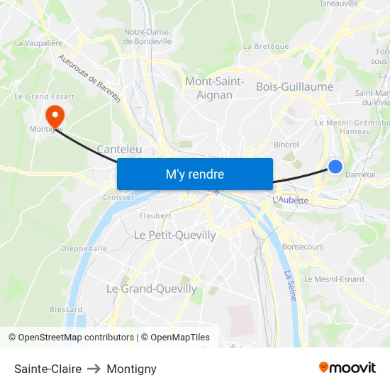 Sainte-Claire to Montigny map