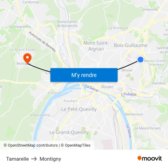 Tamarelle to Montigny map