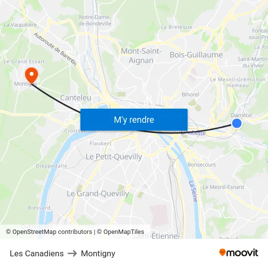 Les Canadiens to Montigny map