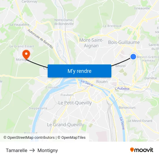 Tamarelle to Montigny map