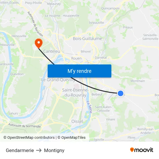 Gendarmerie to Montigny map