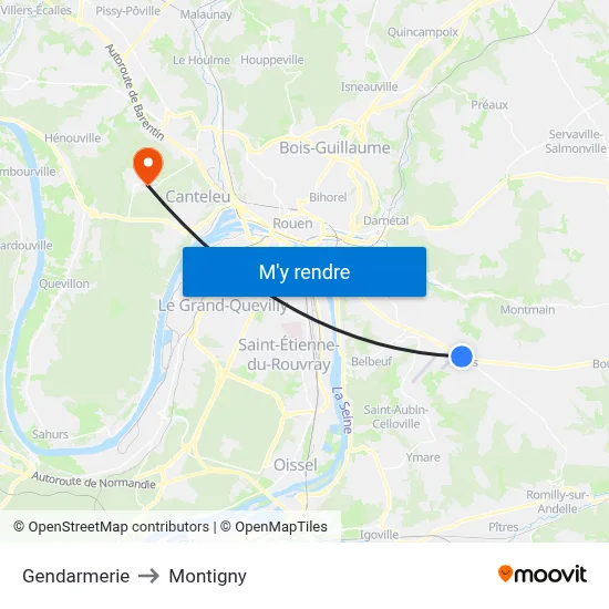 Gendarmerie to Montigny map