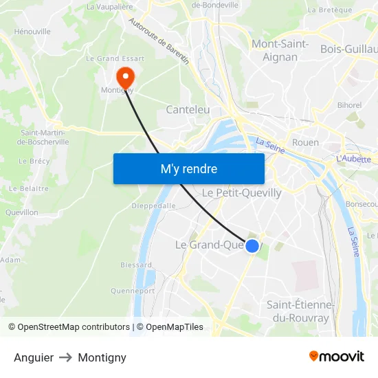 Anguier to Montigny map