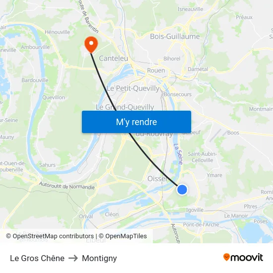 Le Gros Chêne to Montigny map