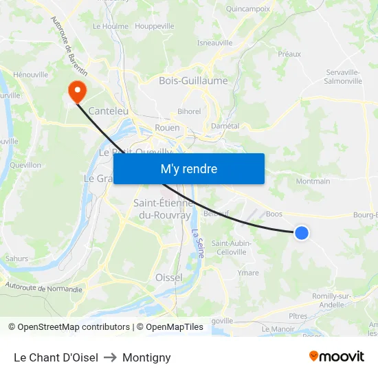 Le Chant D'Oisel to Montigny map