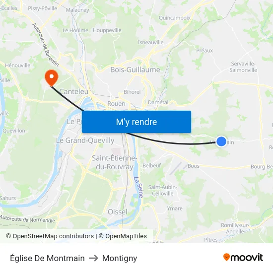 Église De Montmain to Montigny map