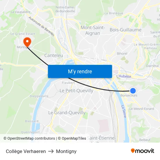 Collège Verhaeren to Montigny map