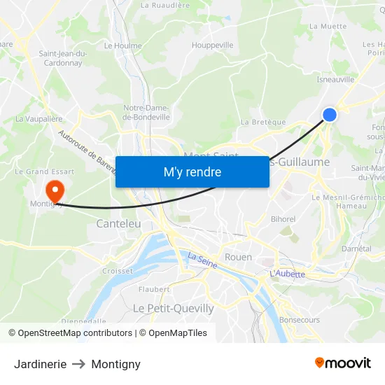 Jardinerie to Montigny map