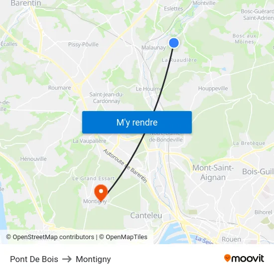Pont De Bois to Montigny map