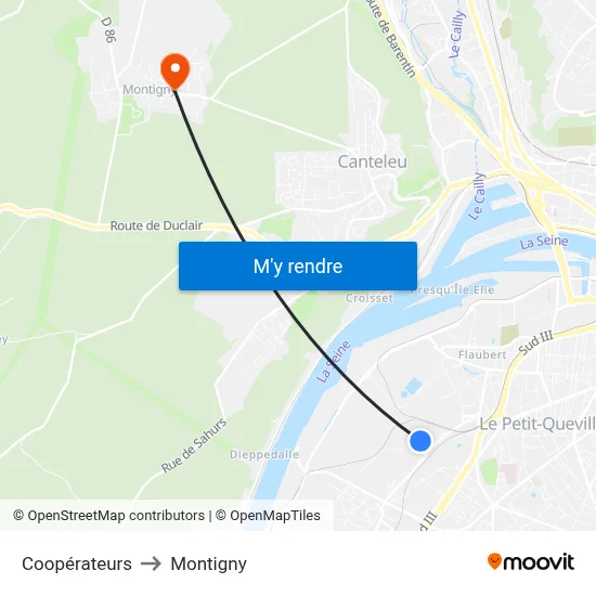 Coopérateurs to Montigny map