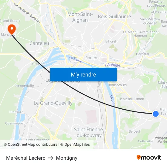 Maréchal Leclerc to Montigny map