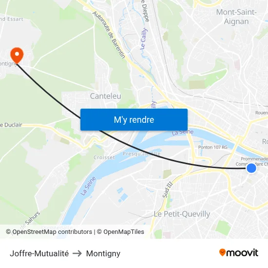Joffre-Mutualité to Montigny map