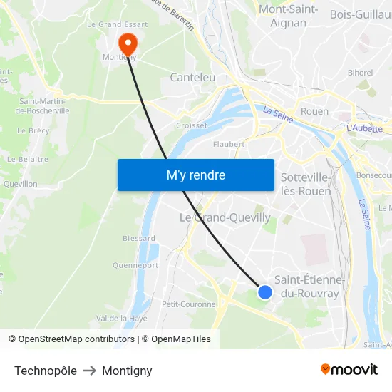 Technopôle to Montigny map
