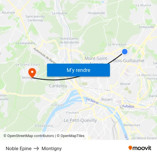 Noble Epine to Montigny map