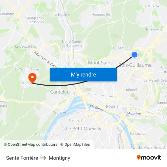 Sente Forrière to Montigny map