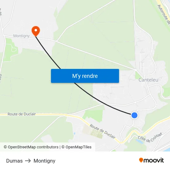 Dumas to Montigny map