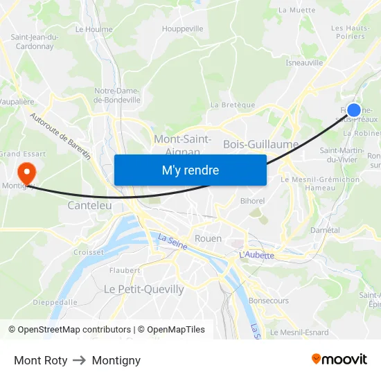 Mont Roty to Montigny map