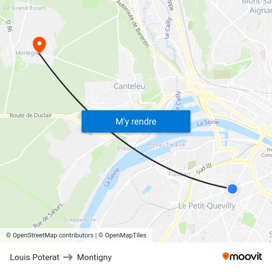 Louis Poterat to Montigny map
