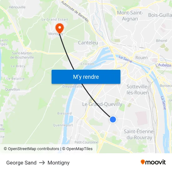 George Sand to Montigny map