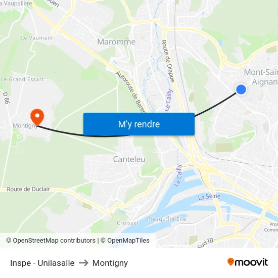 Inspe - Unilasalle to Montigny map