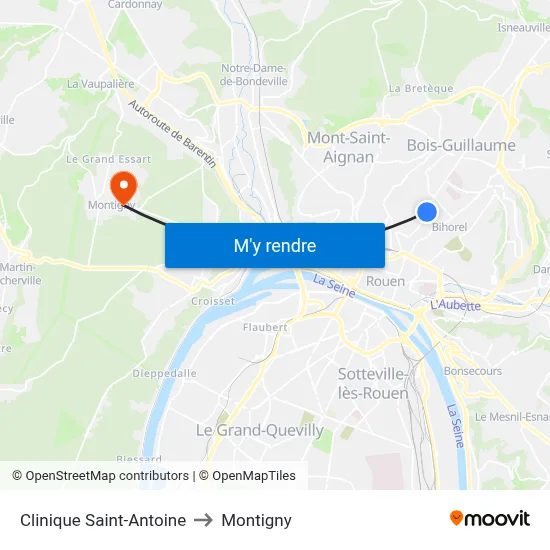 Clinique Saint-Antoine to Montigny map