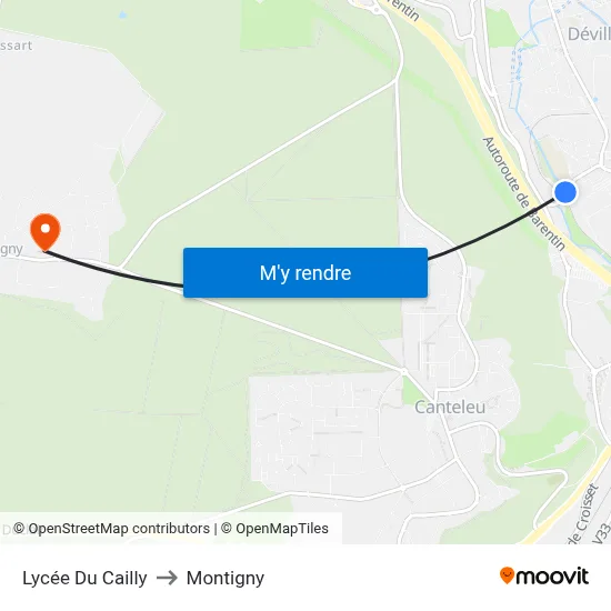 Lycée Du Cailly to Montigny map