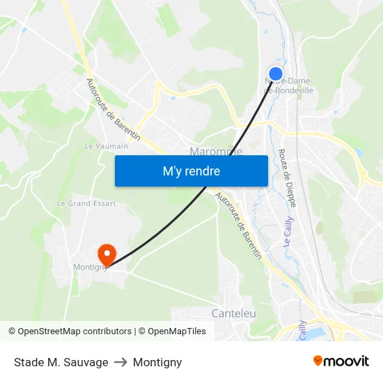 Stade M. Sauvage to Montigny map