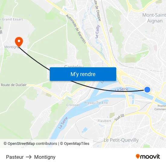 Pasteur to Montigny map
