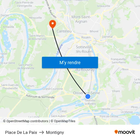 Place De La Paix to Montigny map