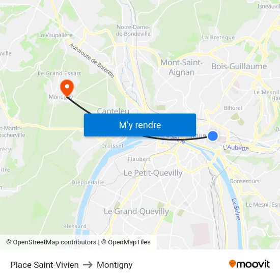 Place Saint-Vivien to Montigny map