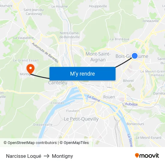 Narcisse Loqué to Montigny map