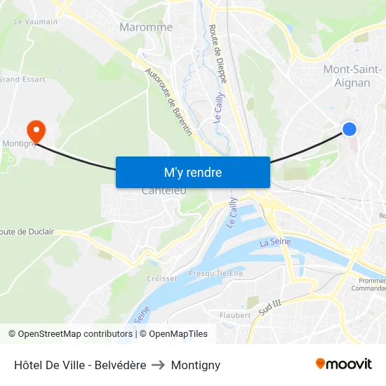Hôtel De Ville - Belvédère to Montigny map