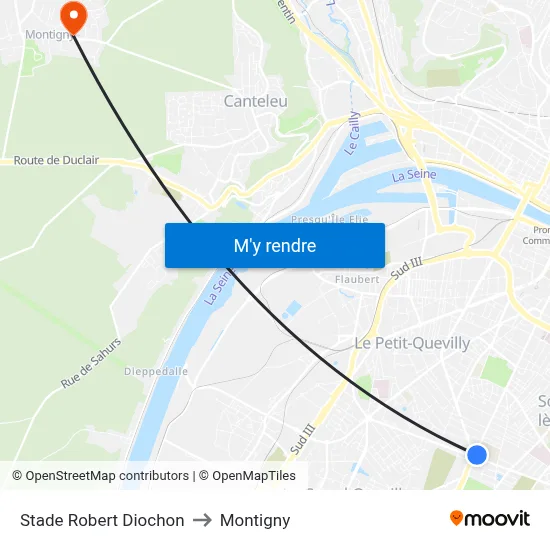 Stade Robert Diochon to Montigny map