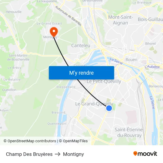Champ Des Bruyères to Montigny map