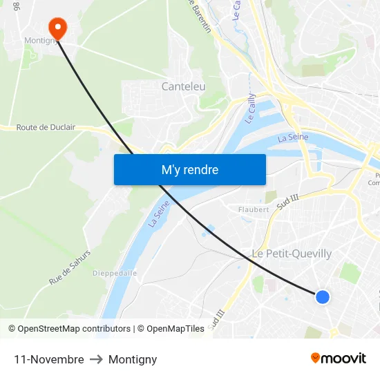 11-Novembre to Montigny map