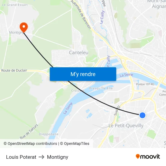 Louis Poterat to Montigny map