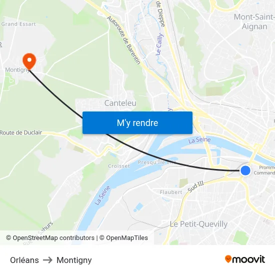 Orléans to Montigny map