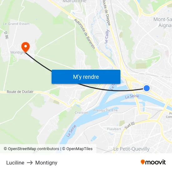 Luciline to Montigny map