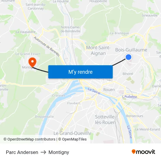 Parc Andersen to Montigny map