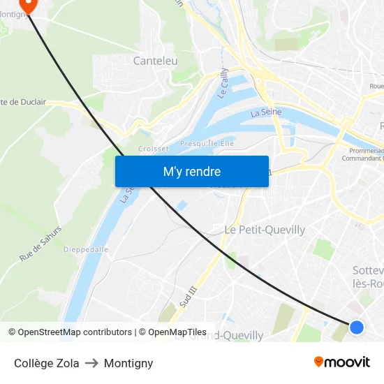 Collège Zola to Montigny map