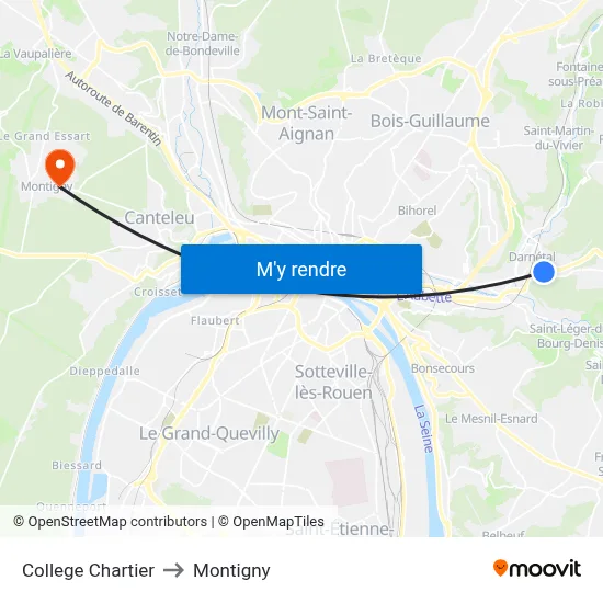 College Chartier to Montigny map