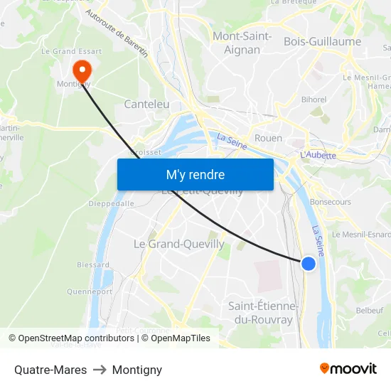 Quatre-Mares to Montigny map
