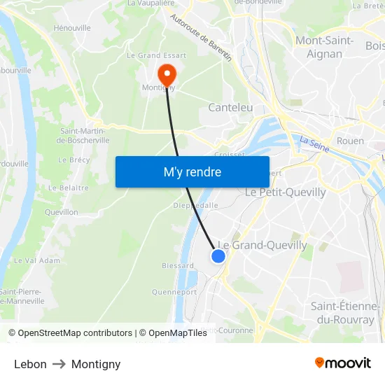 Lebon to Montigny map