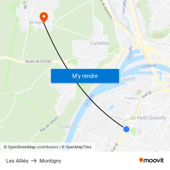 Les Alliés to Montigny map