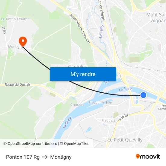 Ponton 107 Rg to Montigny map