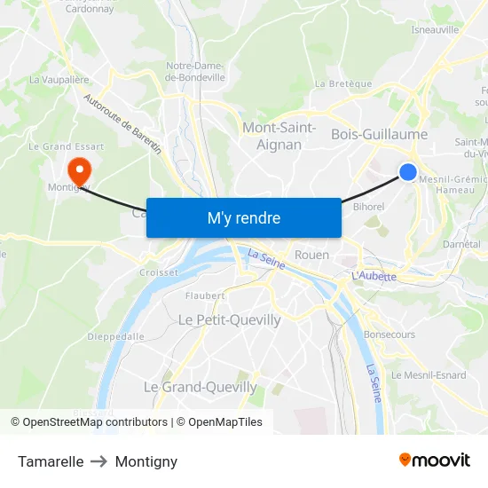 Tamarelle to Montigny map